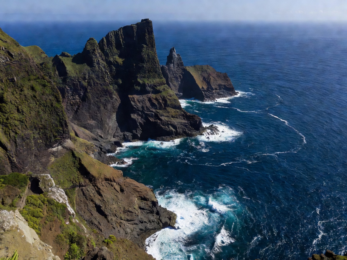 Madeira coastal cliffs dropping steeply into deep blue ocean