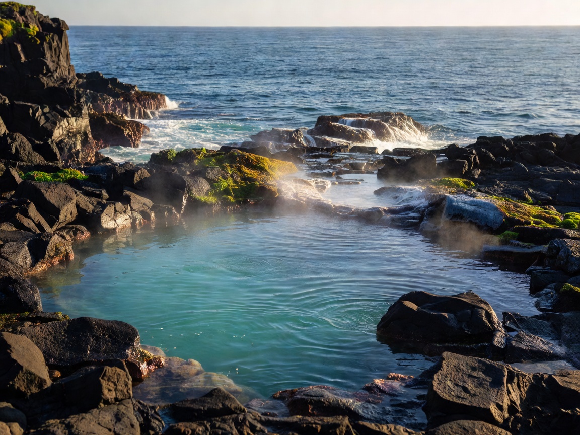 Volcanic ocean hot springs in São Miguel Azores surrounded by Atlantic waves